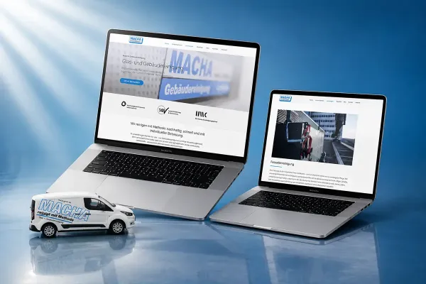 Homepage-ReDesign und Außenwerbung für eine Gebäudereinigung aus Düsseldorf.