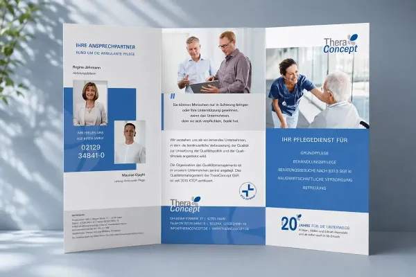 Werbeflyer für einen etablierten Pflegedienst aus Haan.